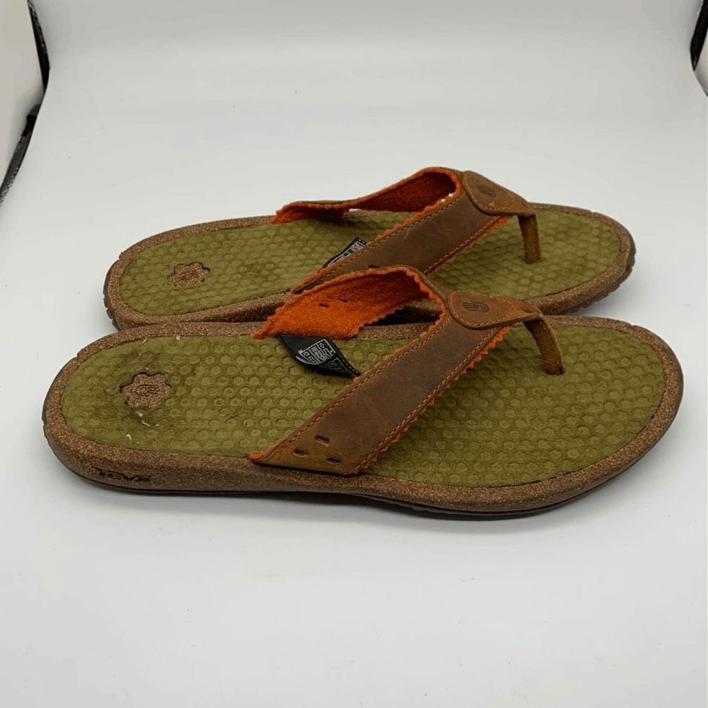 Teva Flip Flop Upper Leather Women's Brown Orange Sandals Size‎ 9.5